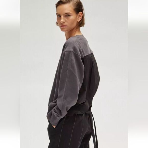 Thakoon Poplin Combo Lace Back Crew Neck Cotton Sweatshirt Black Size XS - Picture 1 of 9